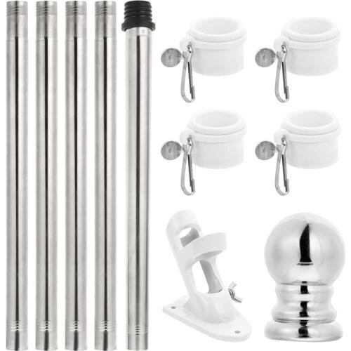1.8m 1.5m Flag Pole Set Stainless Steel Flagpole with Bracket and Buckles for Porch Yard Garden Decoration