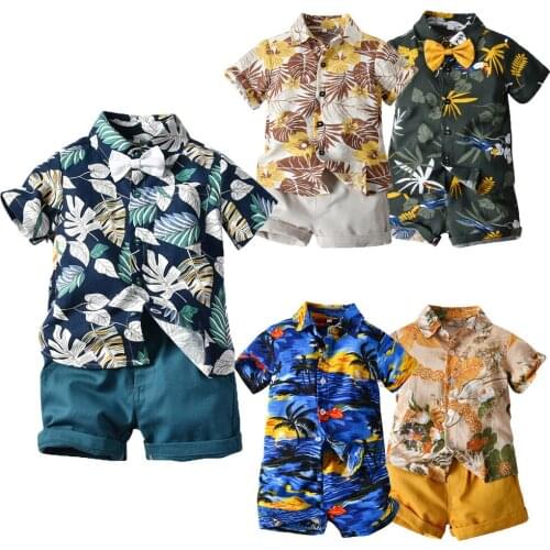 2021 Summer Cotton Children Clothing Sets Flora Print Tops Shorts Baby Boys T Pants Sports Suit Kids Clothes Gentleman Outfits