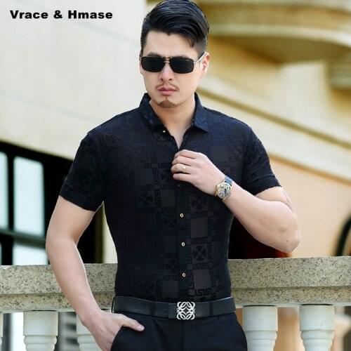 Summer new arrival hollow breathable pleuche quality men shirt Korean style fashion casual boutique short sleeve shirt M-XXXL