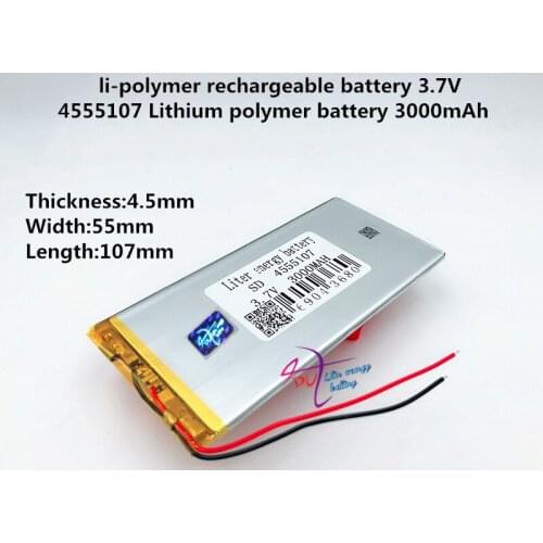 3.7V 4555107 battery li polymer battery 3000MA for player GPS tablet PC battery