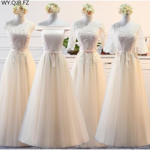 MNZ598#Lace up Champagne long Bridesmaid Dresses new winter 2019 cheap wholesale thewedding party prom bridal dress
