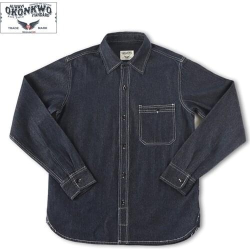 New OKONKWO American Primary Color Denim Shirt Outdoor Trekking Climbing Camping Mens Work Clothes Hunting Long Sleeve Tops