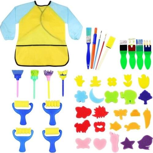 WSFS Hot Kids Early Learning Sponge Painting Brushes Kit, 42 Pieces Sponge Drawing Shapes Paint Craft Brushes For Toddlers Assor