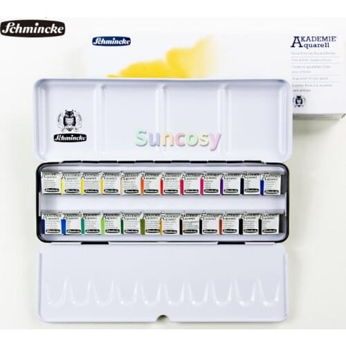 Schmincke Horadam Aquarell Half-Pan Paint Metal Compact Set with Brush, Set of 12 Colors,Artist Professional Soild Watercolor