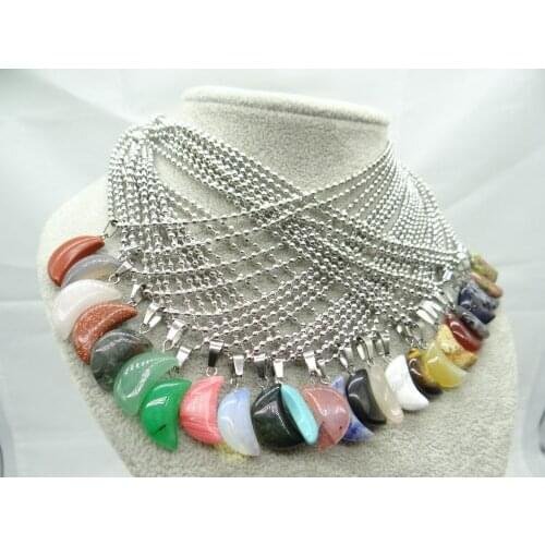 Natural stone Quartz Crystal tiger eye Opal lapis Turquoises moon pendants for diy Jewelry making Necklaces Accessories A28