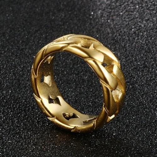 Stainless Steel 7mm Curb Link Chain Men Ring Minimalist Metal Texture Chain Biker Ring For Men Women Statement Ring Jewelry Gift