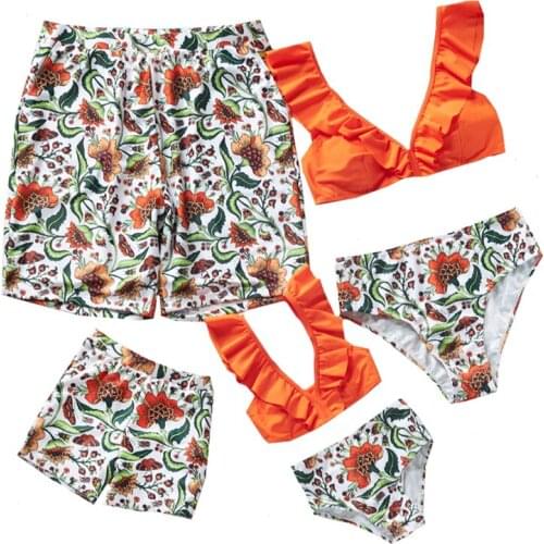 New Family Matching Swimwear Suit Look Father Son Swimming Bath Shorts Mommy Dad and Me Clothes Mother Daughter Bikini Swimsuits