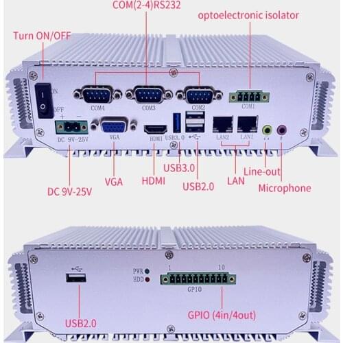 Industrial Computer with intel celeron j1900 CPU 4Gb ram 64Gb Rom 2 LAN 1 RS485 Fanless Mini PC