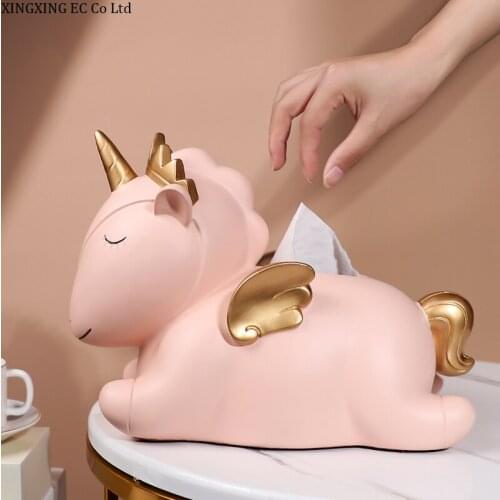 Simple Modern Cute Girl Heart Unicorn Tissue Box Decoration Creative Coffee Table Living Room Light Luxury Home Soft Decoration