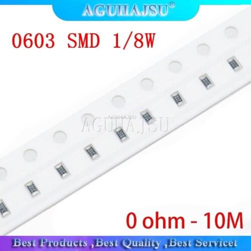 100pcs 0603 SMD 1/8W chip resistor resistors 0 ohm - 10M ohm 0R 4.7R 100R 200R 220R 1K 4.7K 4K7 10K 100K 200K 220K resistance