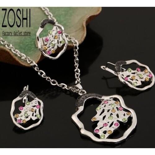 Hollow Out Geometric Jewelry Set For Women Silver Plated Cloud Pendant Necklace French Hook Earrings Crystal Adjust Ring Gifts