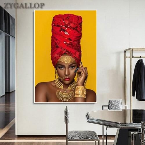 Sexy Nude African Woman Posters and Prints Red Hat Women Print Canvas Painting Yellow Wall Art Cuadros Pictures for Home Design
