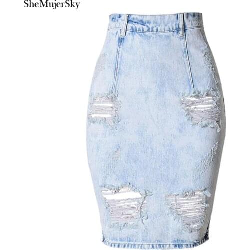 SHEMUJERSKY Denim Pencil Skirts
