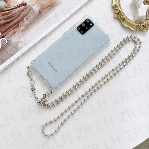 Steel ball chain Lanyard Necklace soft case For samsung galaxy A72 A52 A42 A32 5G A71 A51 A70 A50 A40 A20 A10 S21 S20Plus cover