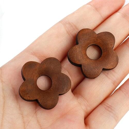 AENSOA Vintage Handmade Wooden Flower Hollow Stud Earrings For Women Geometric Statement Earrings Fashion Jewelry Wholesale