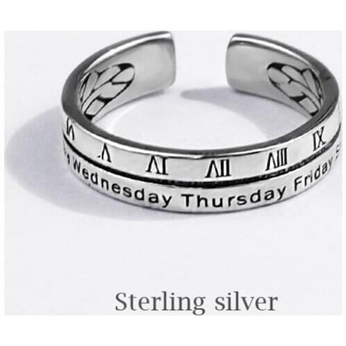 Season Gate Sterling Silver Creative Retro Fashion Letters Adjustable Size Open Ring for Women Girls SR070