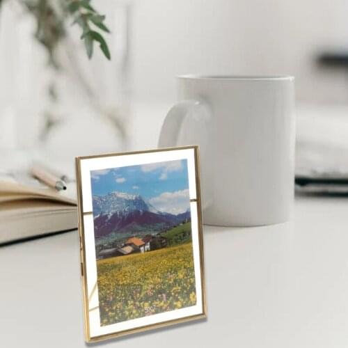 Gold Floating Metal Glass Photo Frame Desktop Wedding Pictures Portrait Display Holder Home Office Decoration Freestanding