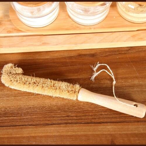 1pcs bottle brush coconut palm long handle cup cleaning decontamination hemp fiber bottle bottom cup descaling brush