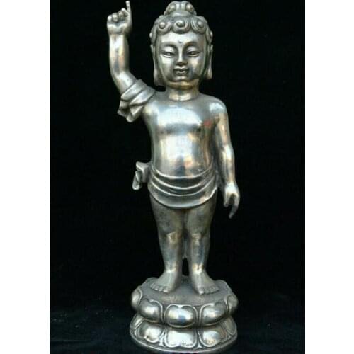 10" Tibet Buddhism Silver Shakyamuni Amitabha Buddha Sakyamuni Tathagata Statue