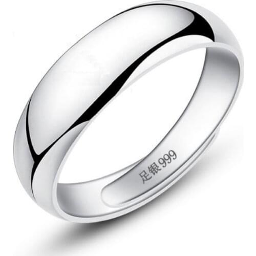 100% Real 999 Pure Silver Jewelry Simple Open Ring For Women Men Ring Fashion Free Size Bright Rings Gifts