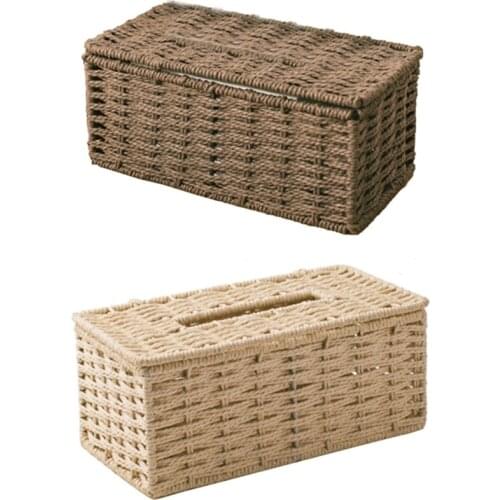 2x Rattan Tissue Box, Vintage Napkin Holder, Case Clutter Storage Container Cover(Coffee&Beige) CNIM Hot