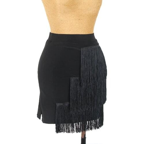2020 New Latin Dance Skirt Sexy Slit Skirts Women Practice Clothing Cha Cha Samba Rumba Tap Dance Black Fringed Skirt DNV14132