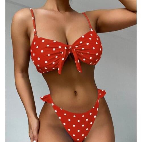 2021 Sexy Women 2Pcs Bikini Sets Polka Dot Lace Up Bowknot Swimsuit Push Up Summer Bathing Suit Beachwear Brazilian Bikinis