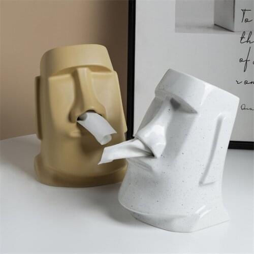 22cm Nordic Ceramic Easter Island Moai Nostril Tissue Box Statue Easter Day Desktop Figurines Interior Home Decoration