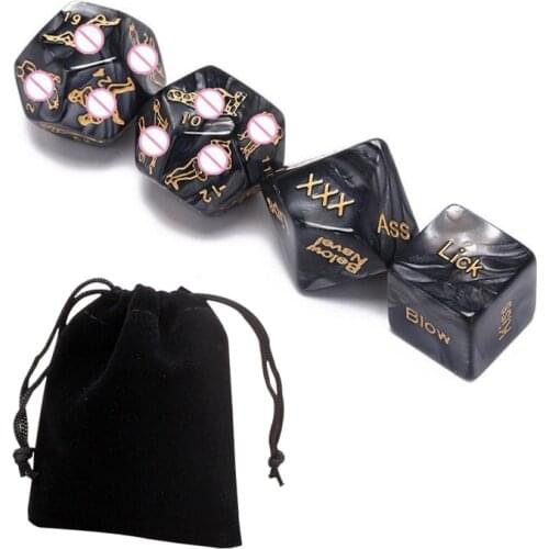 4 PCS/Set Funny Acrylic Sexy Dice Love Dice Sex Dice with Velvet Dices Bag Erotic Dice Home Love Game Adult Toy Couple Gift