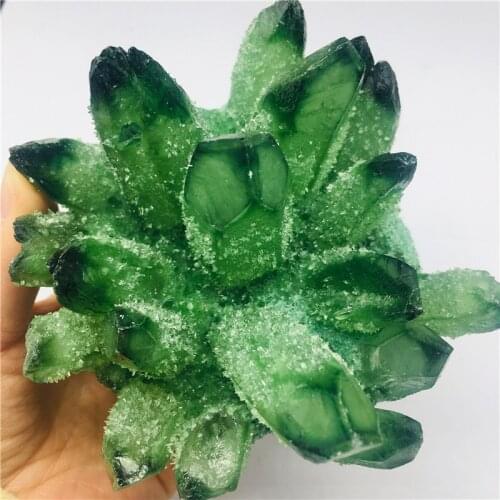 500-600g natural crystal green beautiful flame halo quartz crystal cluster specimen