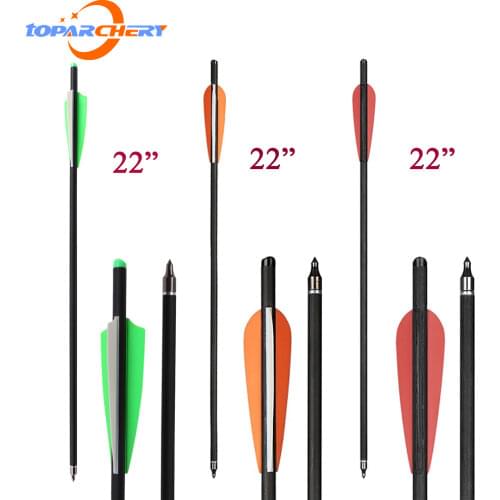 Hunting Archery Carbon Arrow 20 / 22 inch Crossbow Bolts Arrow With 4" Vanes and Replaced Arrowhead/Tip Replacement Broadheads