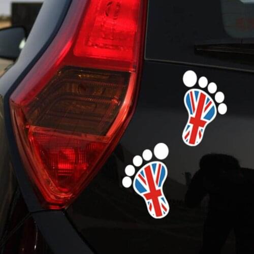 Aliauto Reflective Funny Car Sticker And Decal British flag footprints feet Accessories for Mini cooper Toyota Volkswagen Honda