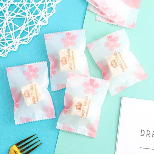 AQ White Frosted Pink Osmanthus Flower Candy Nougat Packaging Bags Golden Crown Sweet Time Biscuit Packaging Bag Wedding Decor