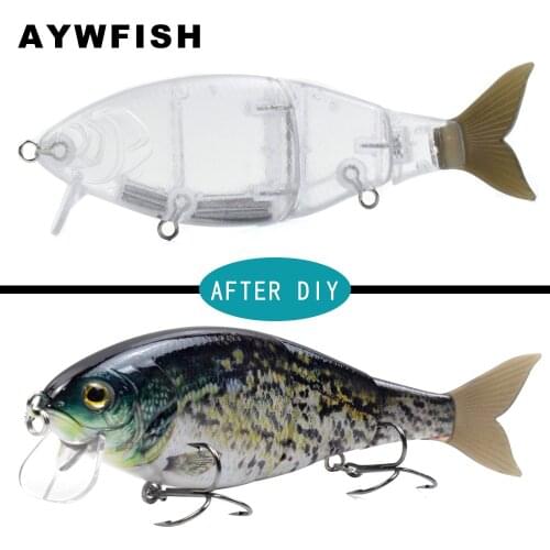 AYWFISH 5PCS A Lot Unpainted Swimbait178mm 60g Floating Jointed Lure ABS Hard Plastic Body Soft Tail Fishing Wake Bait Blank