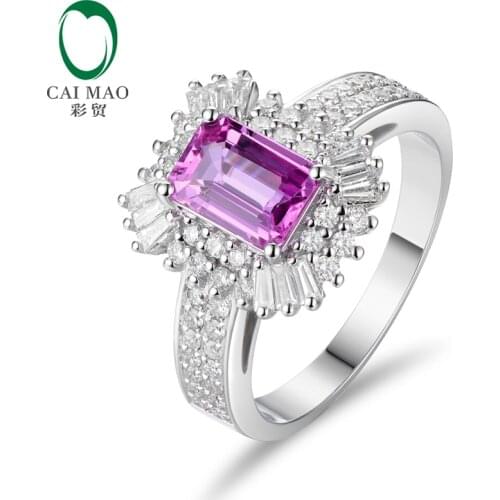 CaiMao 1.12ct Pink Sapphire And 0.76ct Round Cut Diamond 14K/Au585 White Gold Engagement Ring
