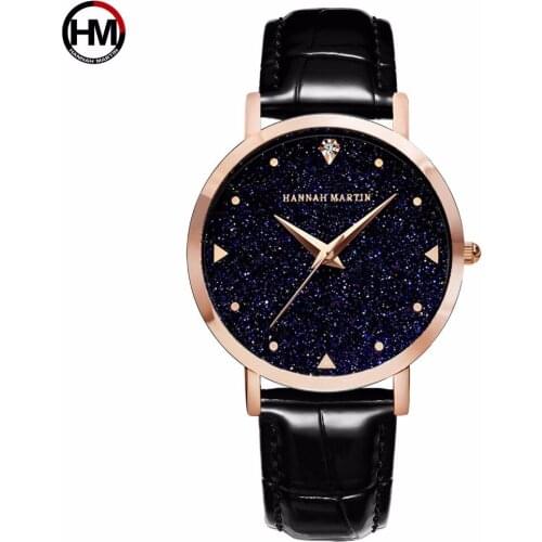 HANNAH MARTIN Fashion Leather Womens Wristwatches Ladies Bracelet Watch Japan Quartz Movement Relogio Feminino Clock Black Gift