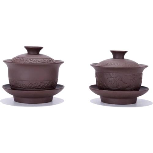 Purple clay tea tureen Gaiwan Chinese ceramic tea bowl set covered bowl with lid cup saucer China cup bowls Drinkware