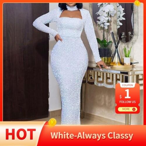 Elegant Evening White Dress Long For Women Party Club Sexy Hollow Turtleneck Autumn Plus Size Bodycon Maxi Dresses Wedding 2021