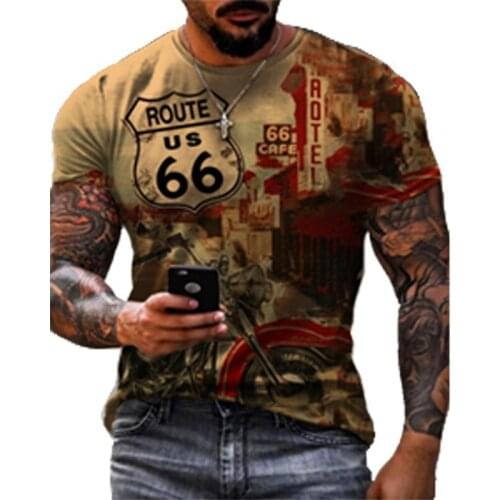 Summer Men T-Shirt European And American Street Fashion Route 66 Clothes, Loose Large Size Quick-Drying T-Shirt -40