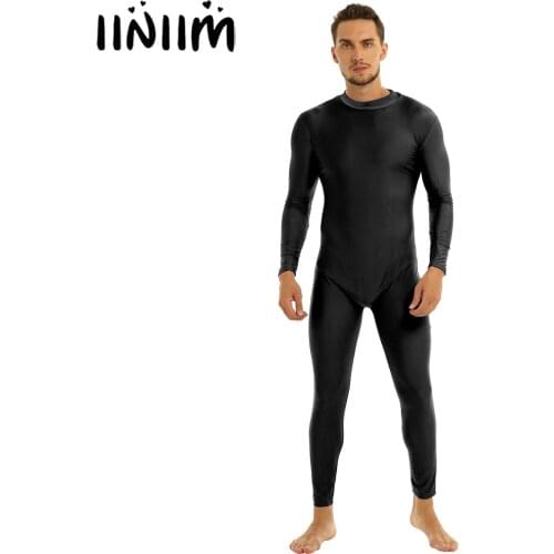 Well Fit Mens Clothing Mock Neck Overalls Costumes Skin-Tight Solid Color Unitard Bodysuit Leotard Bodystocking Dancewear