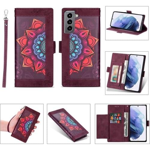 Mandala Flower Flip Leather Wallet Phone Case For Samsung S21 Ultra S20 FE Note 20 10 + 9 8 S10 S9 S8 Plus S7 Edge A51 A71 A72