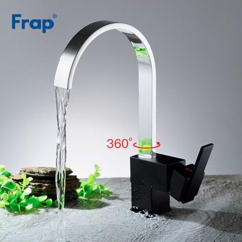 Frap Kitchen Faucet Square Black Chrome Mixer Cold and Hot Water Taps Deck Mounted Sink Tap Brass Single Handle Tap Y40067