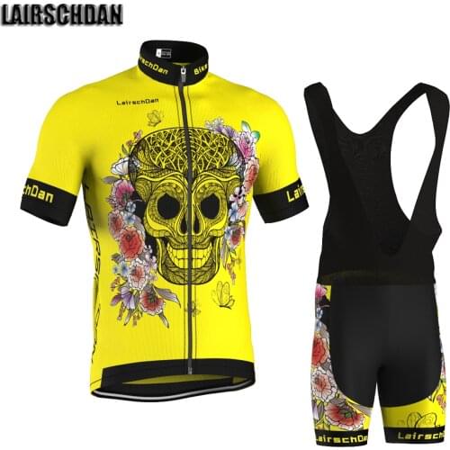 LairschDan 2022 Yellow skull Summer Cycling Clothing Men/Women Road Bike Jerseys Set MTB Outfit Mountain Bicycle Suit tenue velo