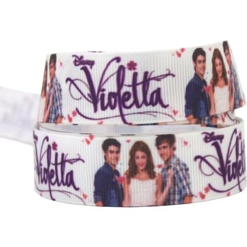 IuBuFiGo ribbon 50Y 1" Violetta Party Ribbon Printed Grosgrain ribbon 25mm hair bow Tape X5012 Free shipping