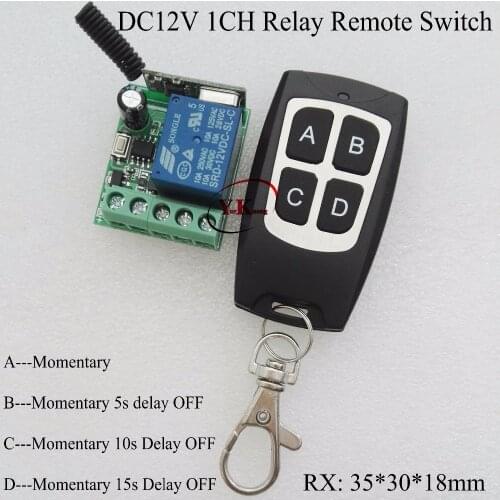 DC 12V 1 Channel Mini Relay Remote Switch 10A Door Access Openner Button Wireless RF Switch time delay off 5s 10s 15s NO COM NC