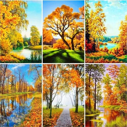 MomoArt Diamond Painting Tree Handicrafts Full Square Diamond Embroidery Landscape Autumn Cross Stitch Kit Home Decor Gift
