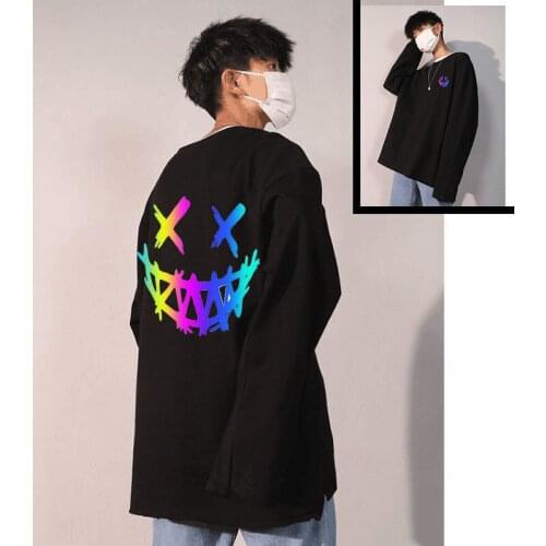 Smile Reflective Hoodie Streetwear Men Hip Hop Oversize Sweatshirt Japan Harajuku Tops Casual Spring Autumn Rock Hoodies Male