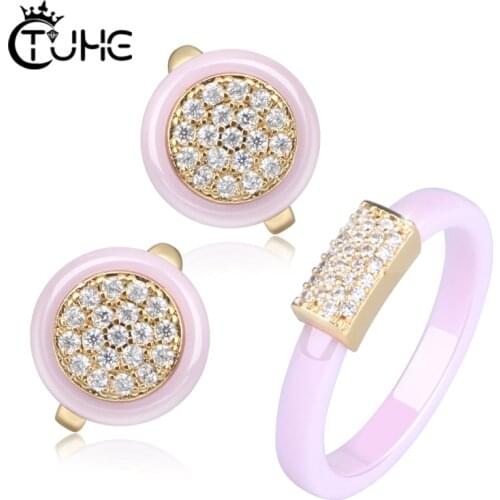 Fashion 2mm Ceramic Ring Earrings Jewelry Sets Black White Healthy Never Fade Ceramic Birthday Gift Female Statement Jewelry