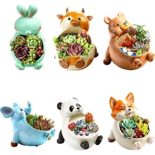 Resin Animal Flower Pots Mini Pig Plant Pot Basin Micro Vase Bonsai Succulent Planter Decor Crafts Potted Flowerpot Ornaments