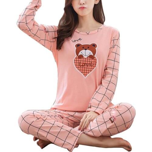 Casual Women Cartoon Animal Print O Neck Top Long Pants Pajamas Comfortable Sleepwear Set Pajama Sets пижама женская 2021